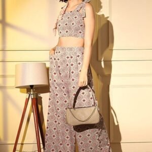 Beige Printed Designer Co-Ords Set