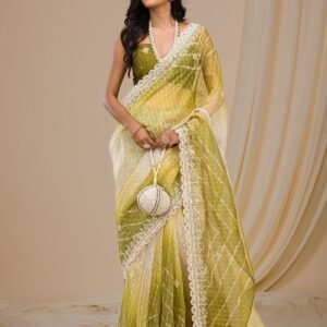 Mehendi Gotapatti Net Designer Saree | Traditional Festive Wear