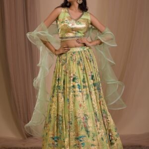 Parrot Green Cutdana Art Silk Lehenga