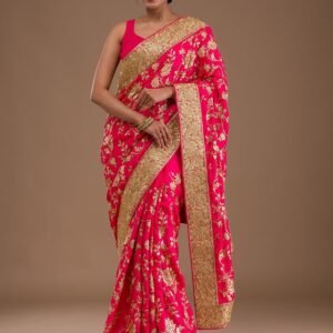 Pink Zariwork Crepe Designer Saree
