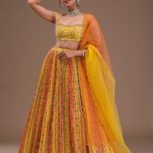 Yellow Cutdana Crepe Lehenga