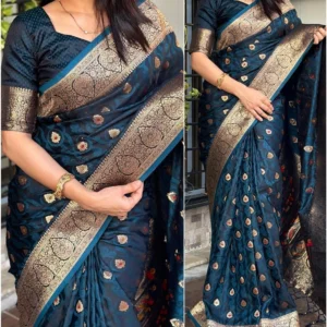Rendal Woven Banarasi Jacquard Saree (Blue) – Classic Elegance with Timeless Craftsmanship