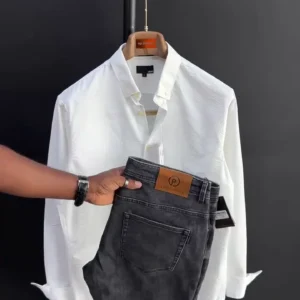 Men’s White Shirt & Ash Grey Jeans Combo
